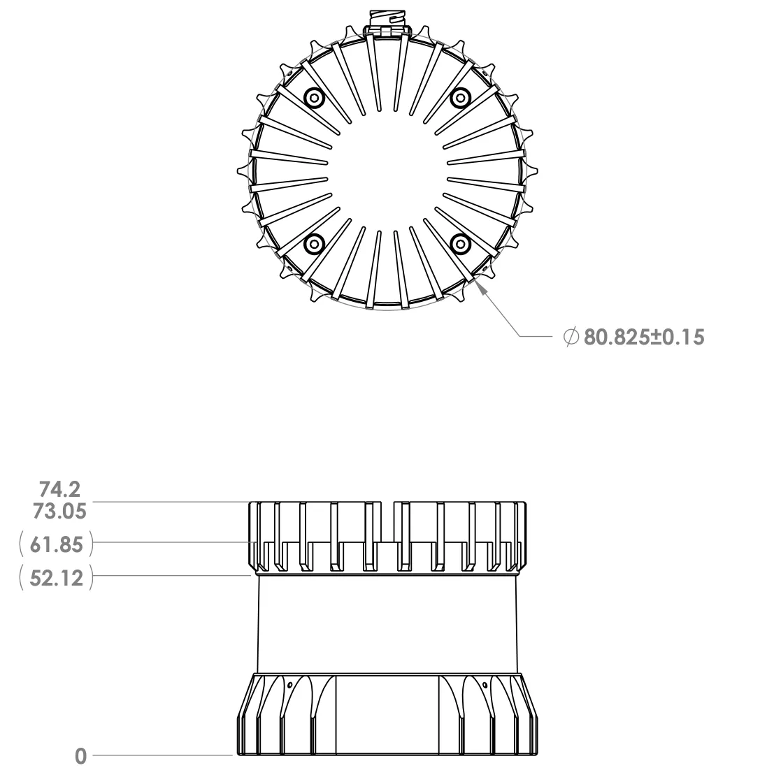 Radial cap mechanical drawing