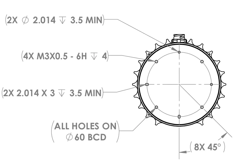 OS0 sensor mechanical drawing, view 1